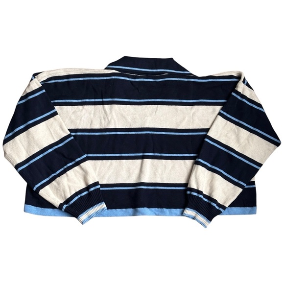 Iets Frans Retro Rugby Stripe Collared Boxy Crop Knit Sweater Blue/Cream Small - Picture 3 of 6